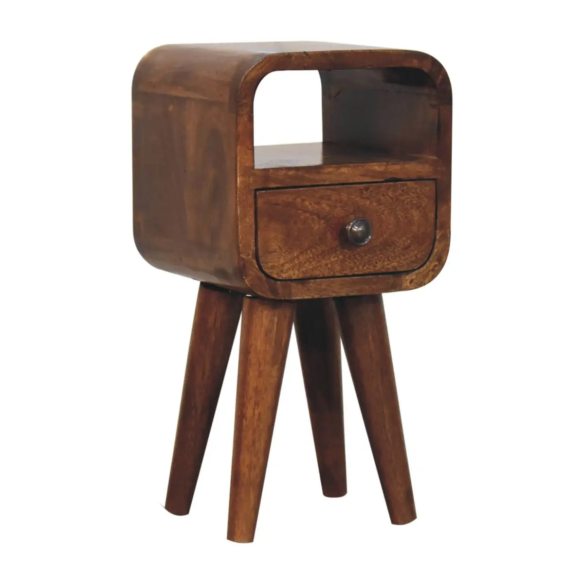 Extra Mini Chestnut Curve Open Slot Bedside Table | Nightstand