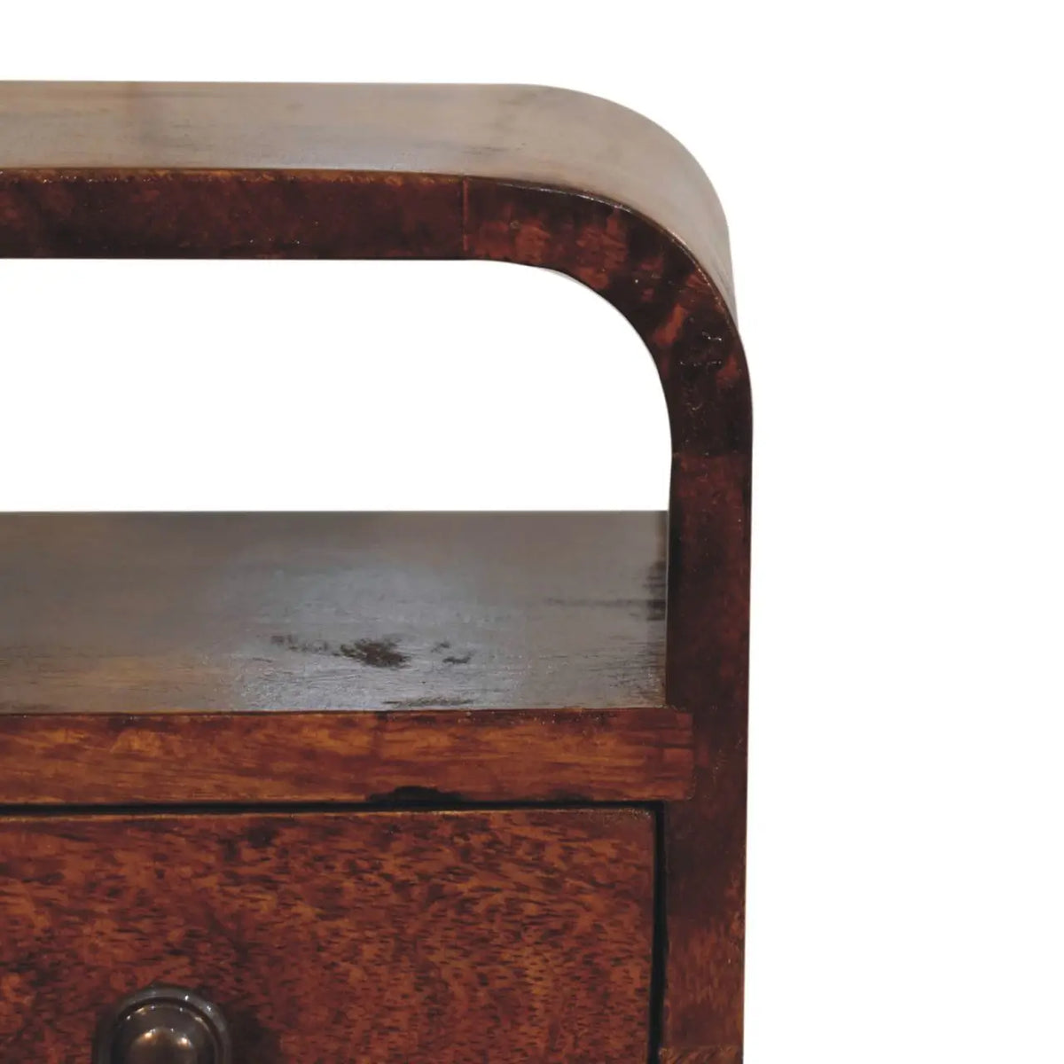 Extra Mini Chestnut Curve Open Slot Bedside Table | Nightstand