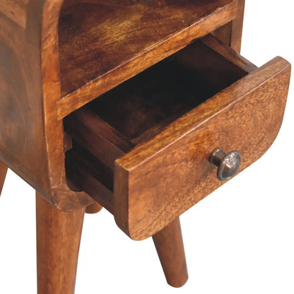 Extra Mini Chestnut Curve Open Slot Bedside Table | Nightstand