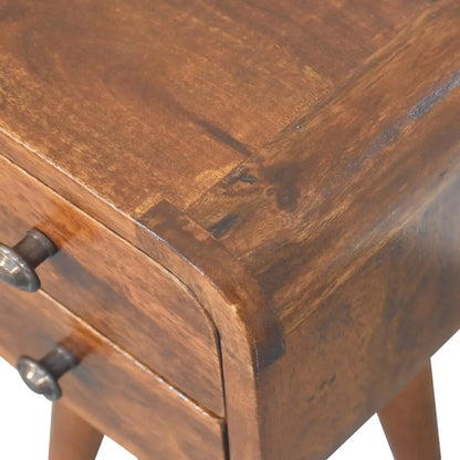 Extra Mini Curved Chestnut Bedside Table | Nightstand