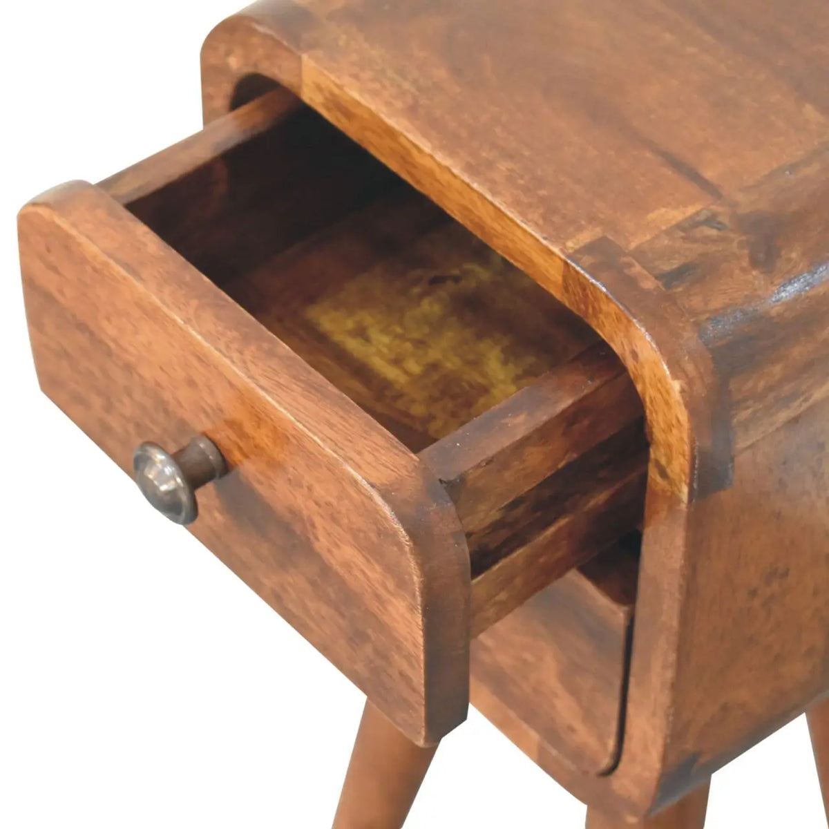 Extra Mini Curved Chestnut Bedside Table | Nightstand