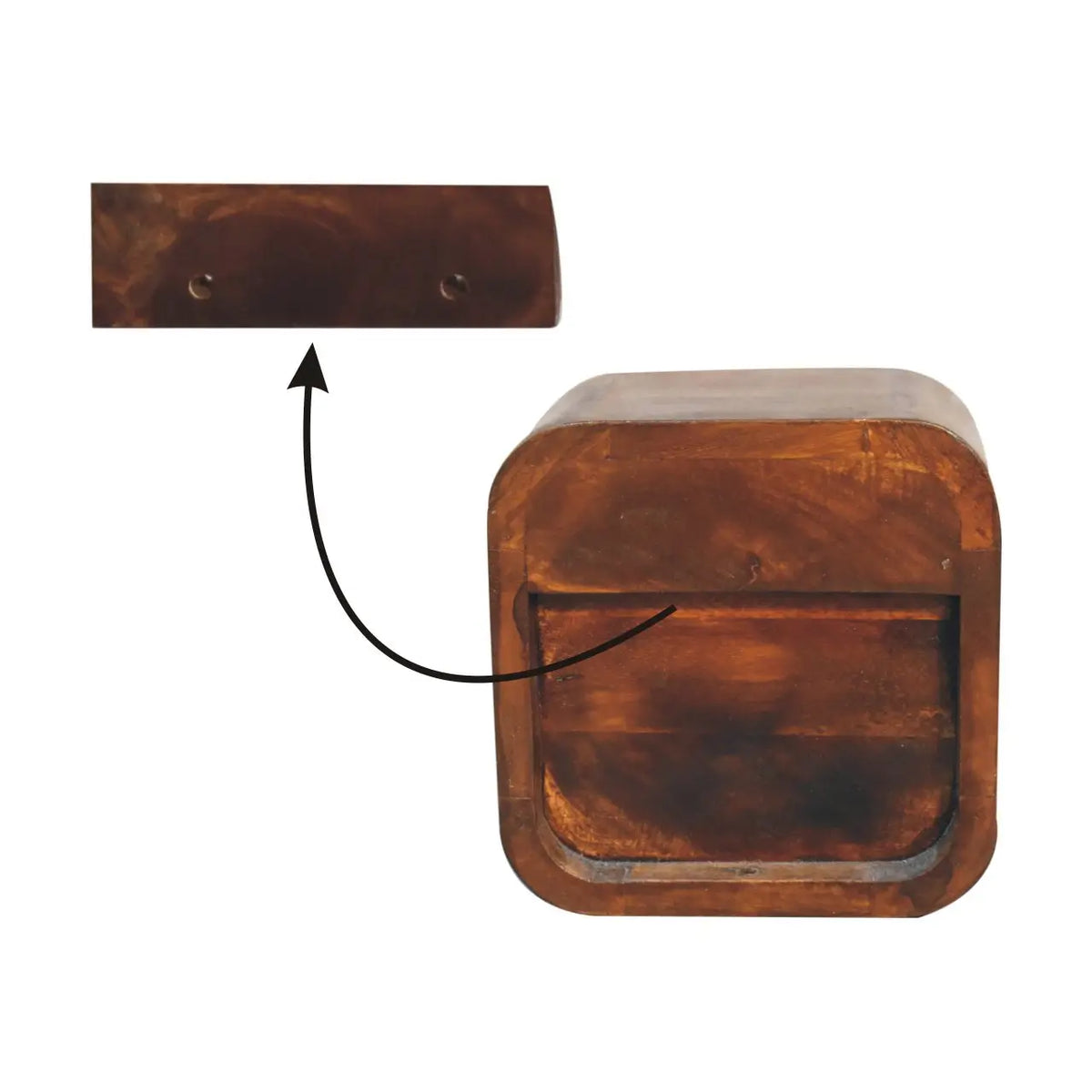 Extra Mini Curved Chestnut Bedside Table with Open Slot | Nightstand