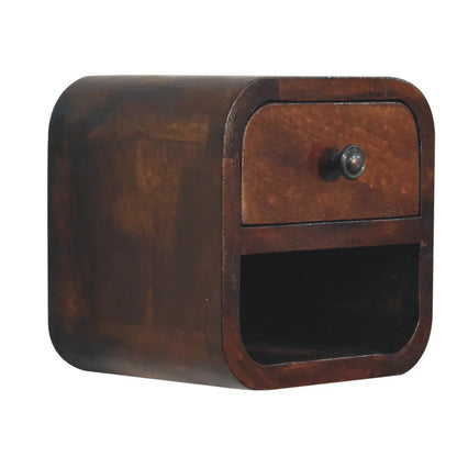 Extra Mini Curved Chestnut Bedside Table with Open Slot | Nightstand