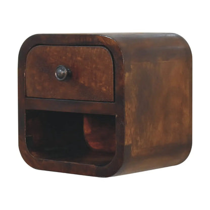 Extra Mini Curved Chestnut Bedside Table with Open Slot | Nightstand
