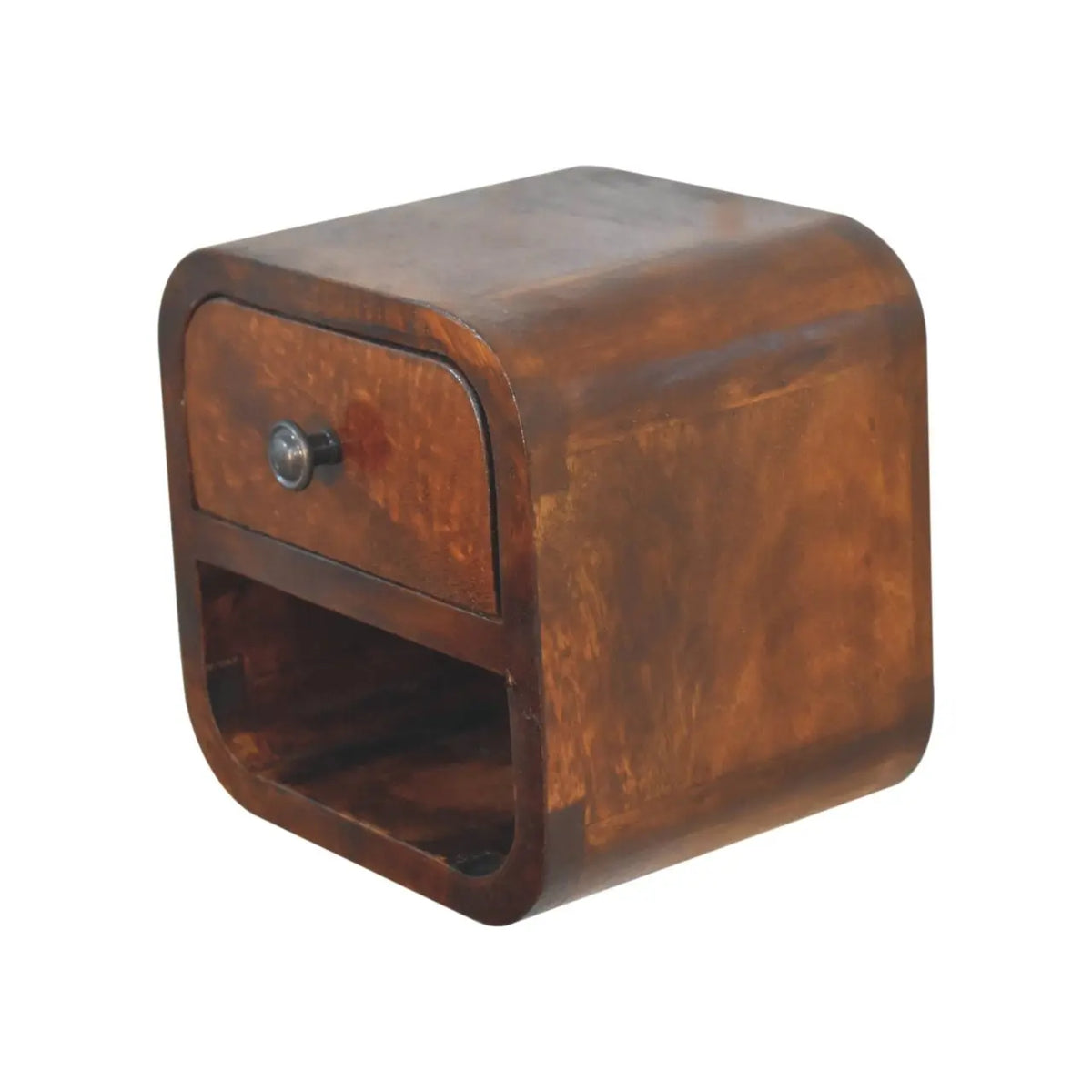 Extra Mini Curved Chestnut Bedside Table with Open Slot | Nightstand