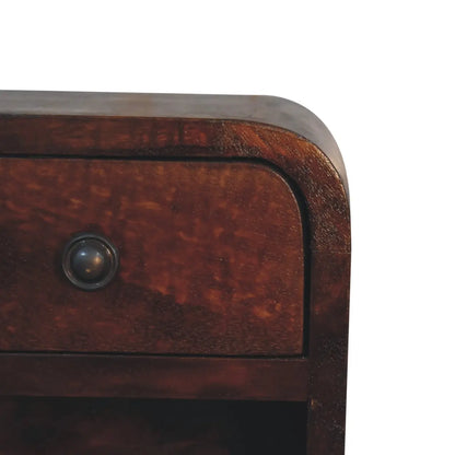 Extra Mini Curved Chestnut Bedside Table with Open Slot | Nightstand