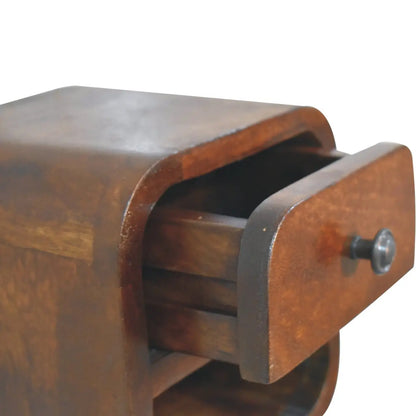 Extra Mini Curved Chestnut Bedside Table with Open Slot | Nightstand