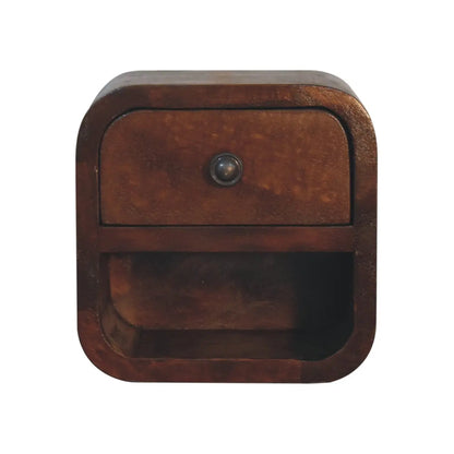 Extra Mini Curved Chestnut Bedside Table with Open Slot | Nightstand