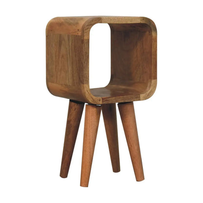 Extra Mini Minimalist Open Curved Oak-ish Bedside Table | Nightstand