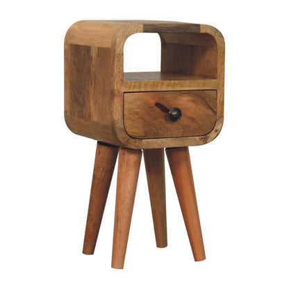 Extra Mini Oak Curve Open Slot Bedside Table Nightstand Solid Mango Wood Bedroom