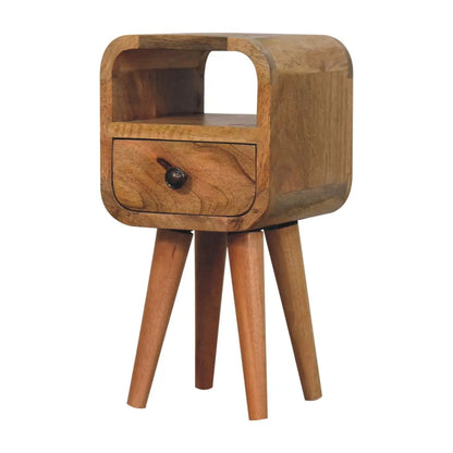 Extra Mini Oak Curve Open Slot Bedside Table Nightstand Solid Mango Wood Bedroom