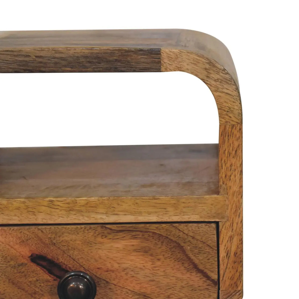 Extra Mini Oak Curve Open Slot Bedside Table Nightstand Solid Mango Wood Bedroom