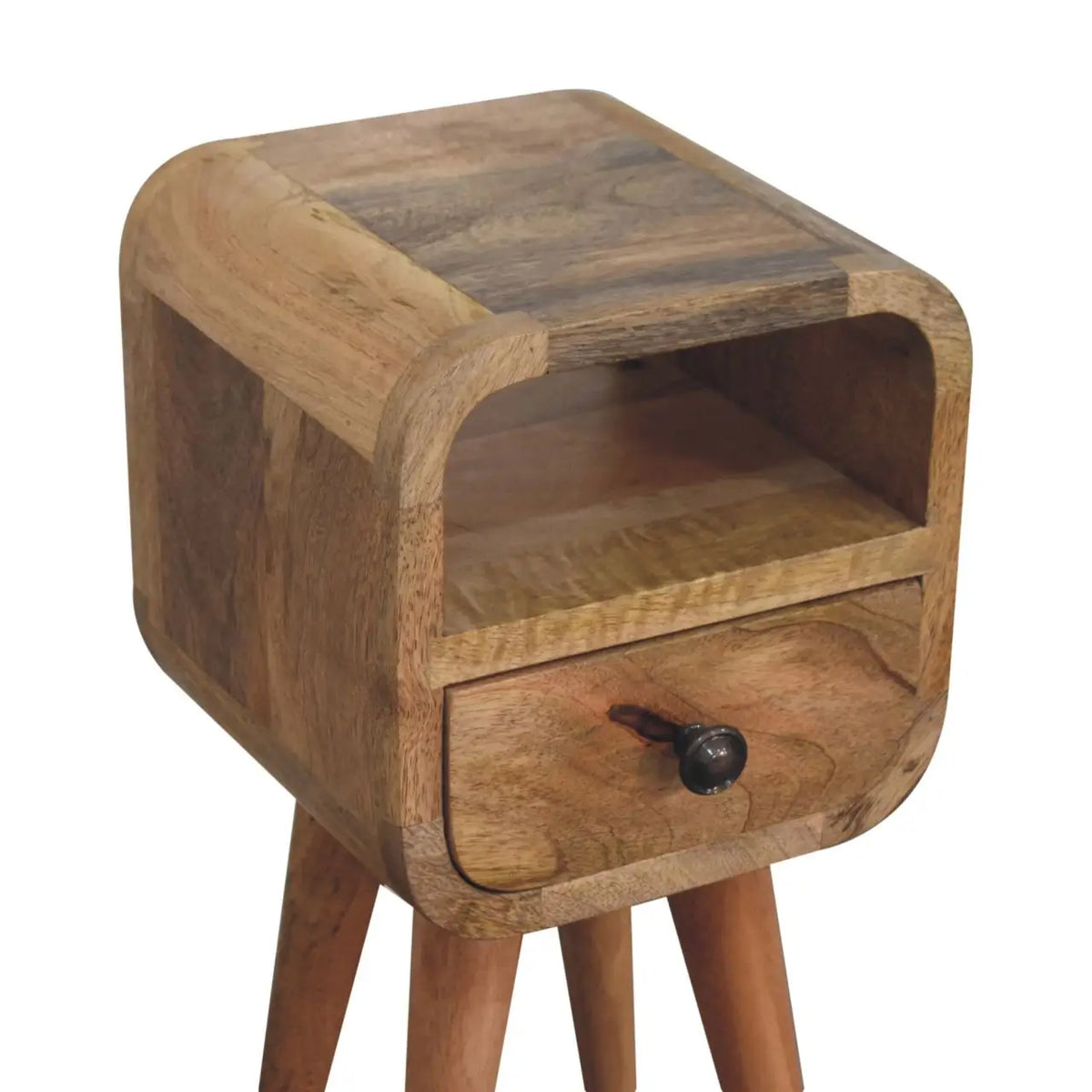 Extra Mini Oak Curve Open Slot Bedside Table Nightstand Solid Mango Wood Bedroom