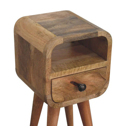 Extra Mini Oak Curve Open Slot Bedside Table Nightstand Solid Mango Wood Bedroom