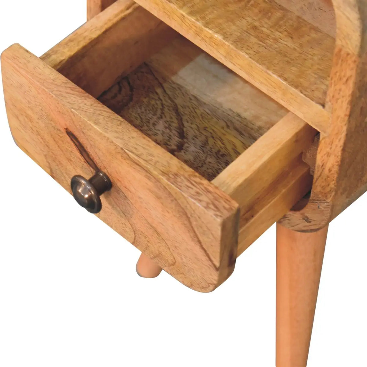 Extra Mini Oak Curve Open Slot Bedside Table Nightstand Solid Mango Wood Bedroom