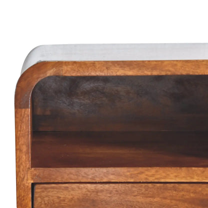 Extra Mini Wall Mounted Curved Chestnut Bedside Table with Open Slot | Nightstand