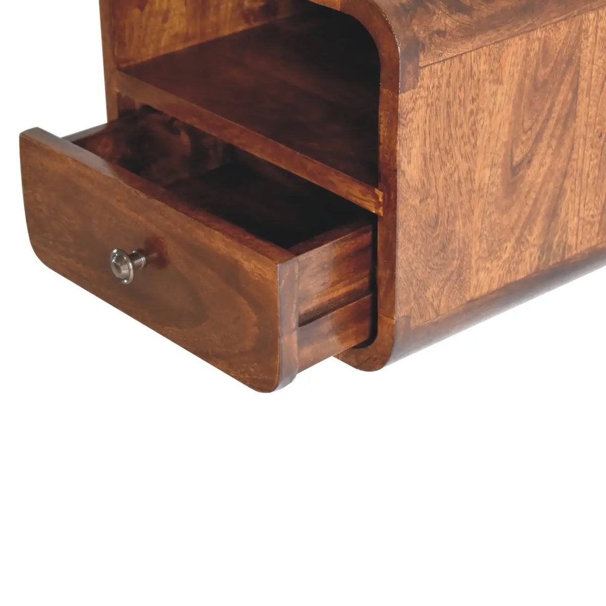 Extra Mini Wall Mounted Curved Chestnut Bedside Table with Open Slot | Nightstand