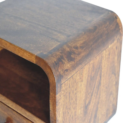 Extra Mini Wall Mounted Curved Chestnut Bedside Table with Open Slot | Nightstand