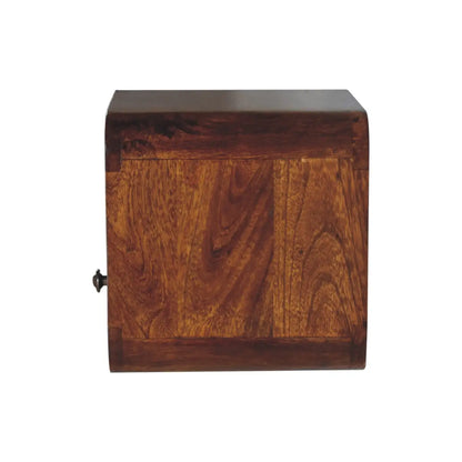 Extra Mini Wall Mounted Curved Chestnut Bedside Table with Open Slot | Nightstand
