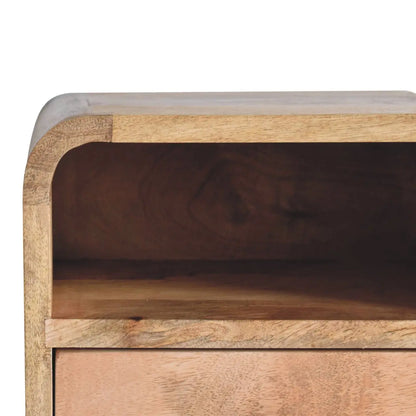 Extra Mini Wall Mounted Curved Oak-ish Bedside Table with Open Slot | Nightstand