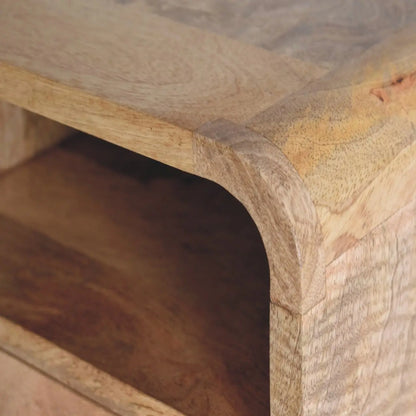 Extra Mini Wall Mounted Curved Oak-ish Bedside Table with Open Slot | Nightstand