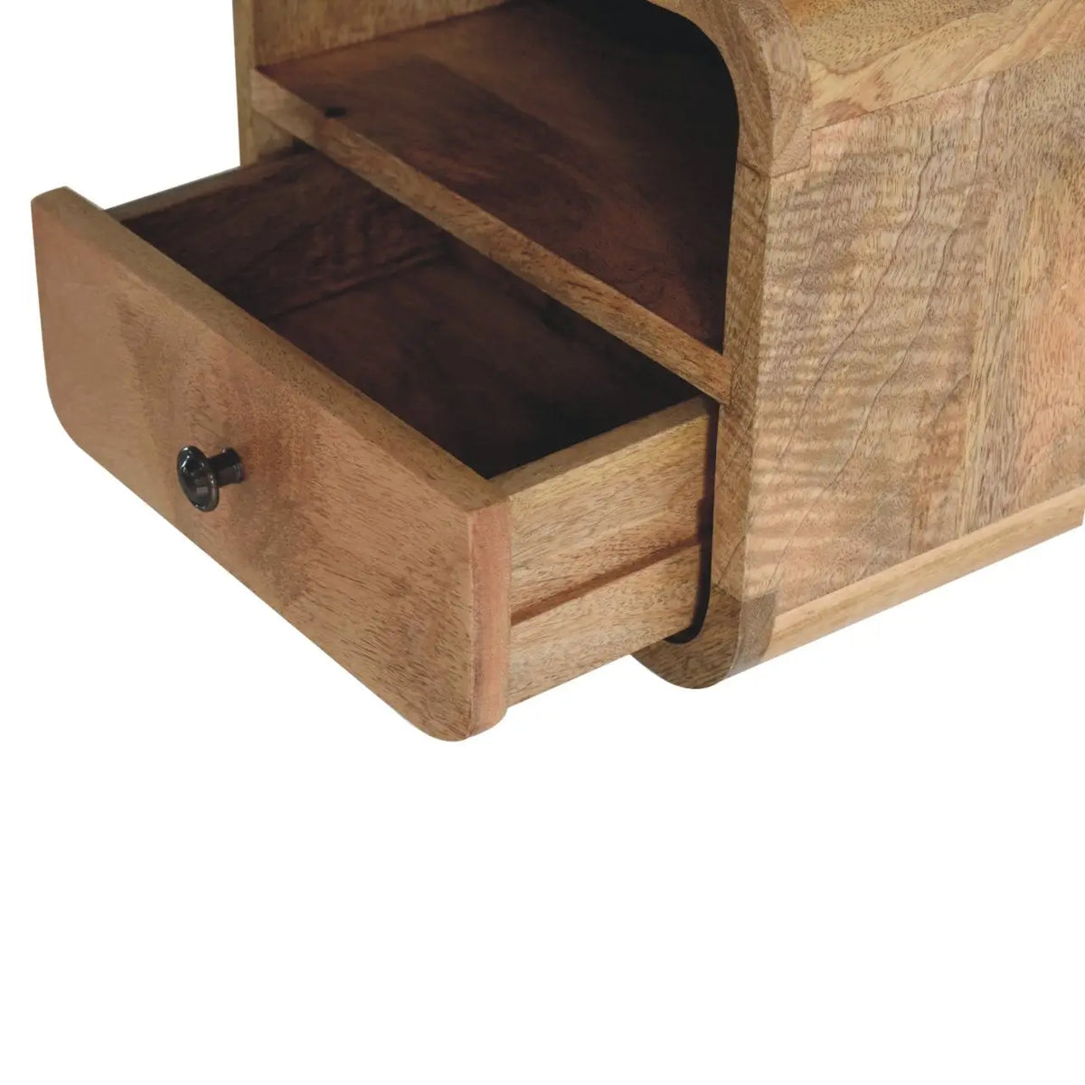 Extra Mini Wall Mounted Curved Oak-ish Bedside Table with Open Slot | Nightstand