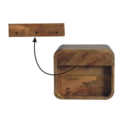 Extra Mini Wall Mounted Curved Oak-ish Bedside Table with Open Slot | Nightstand