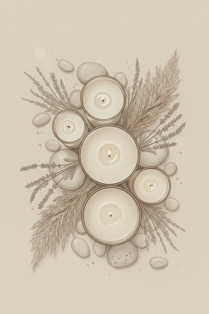 Flat lay botanical candles wall art print