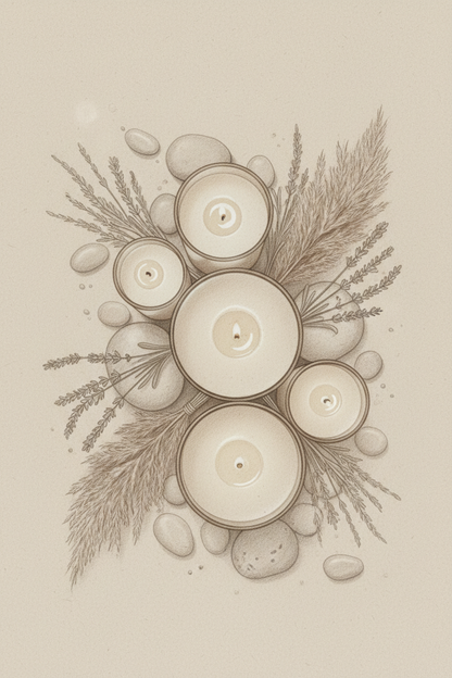 Flat lay botanical candles wall art print