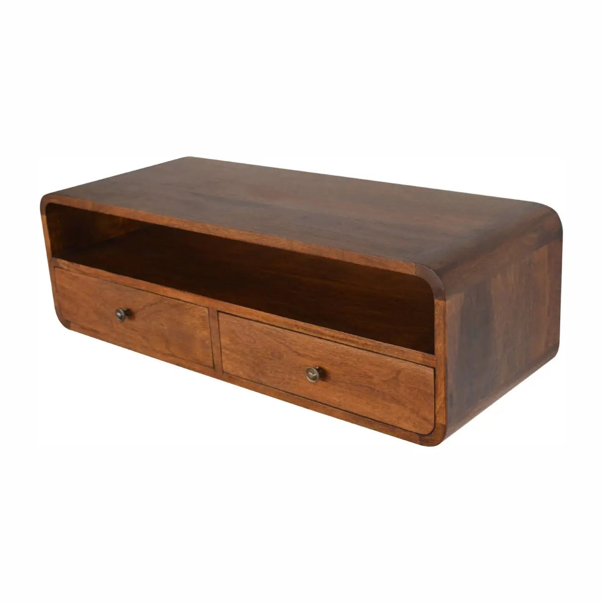 Floating Chestnut Open Console Table Wall Mounted Solid Mango Wood Shelf