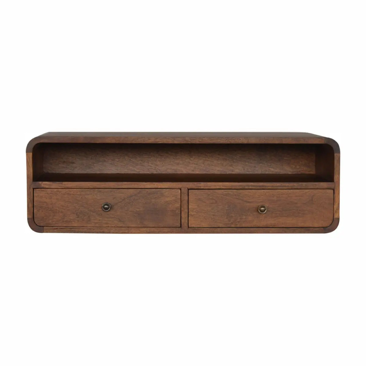 Floating Chestnut Open Console Table Wall Mounted Solid Mango Wood Shelf