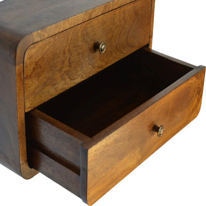 Floating Curved Chestnut Bedside Table | Nightstand