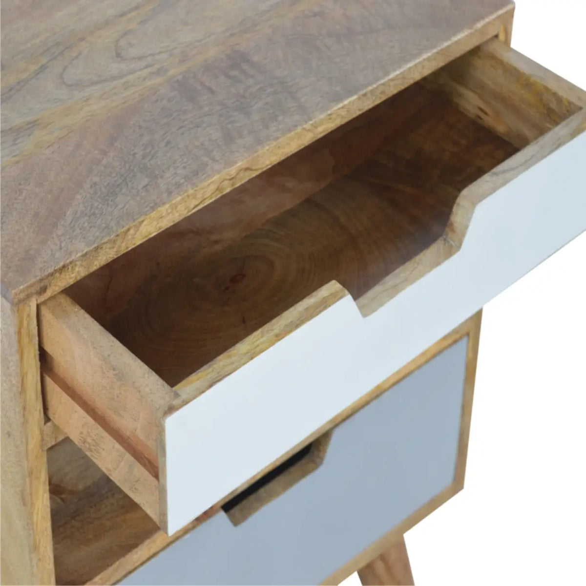 Grey and White Cut-out Bedside Table | Nightstand