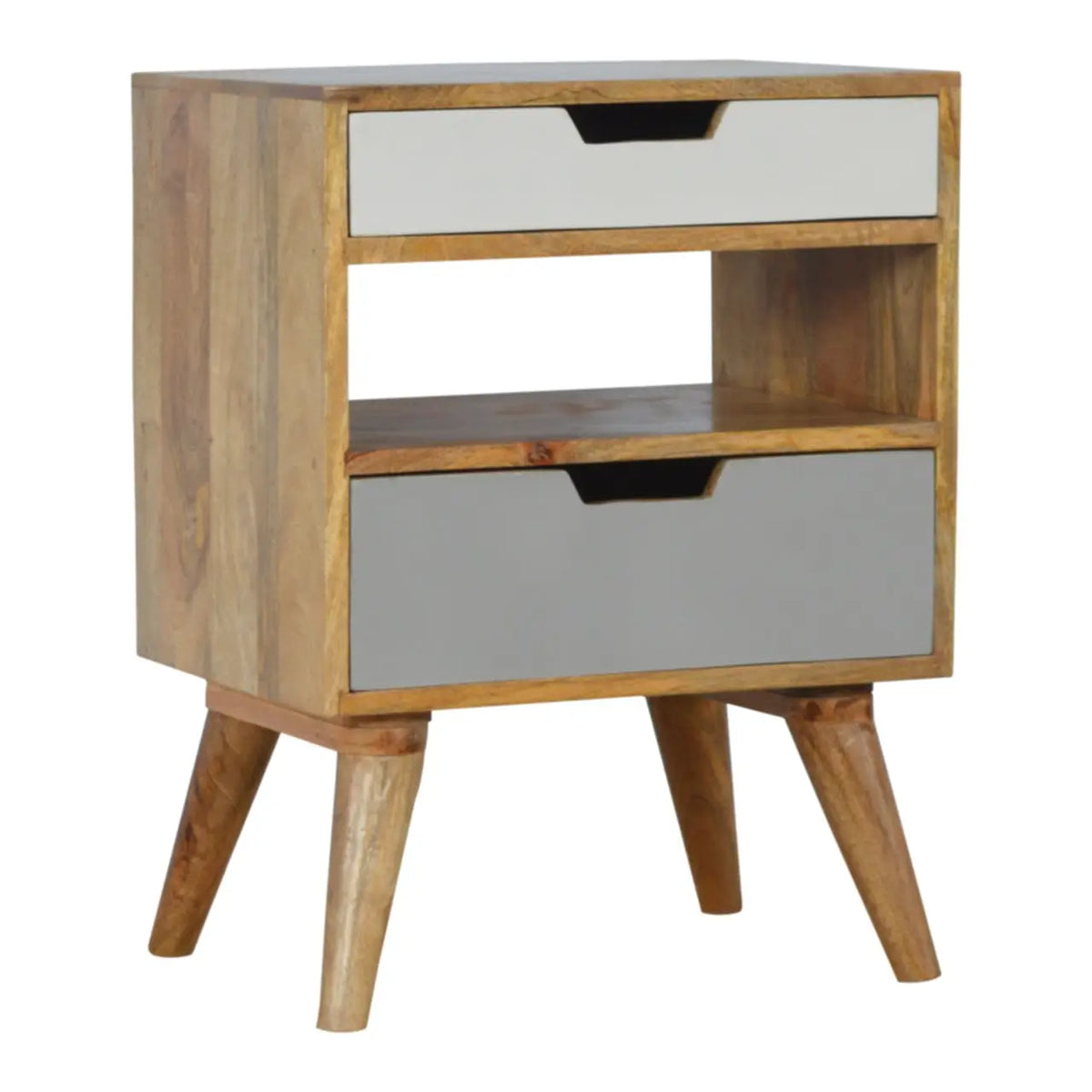 Grey and White Cut-out Bedside Table | Nightstand