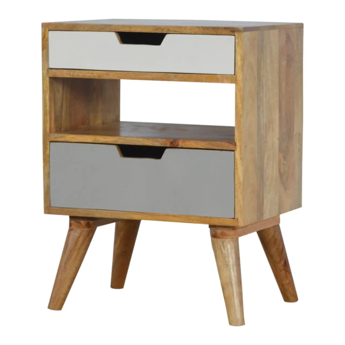 Grey and White Cut-out Bedside Table | Nightstand