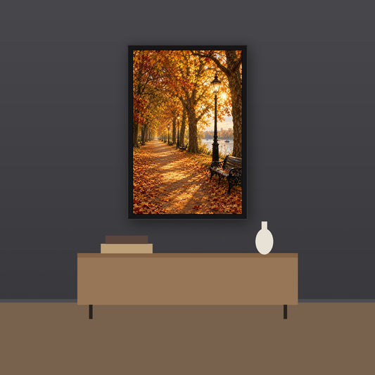 Livvat Hyde Park Autumn framed print on a charcoal wall