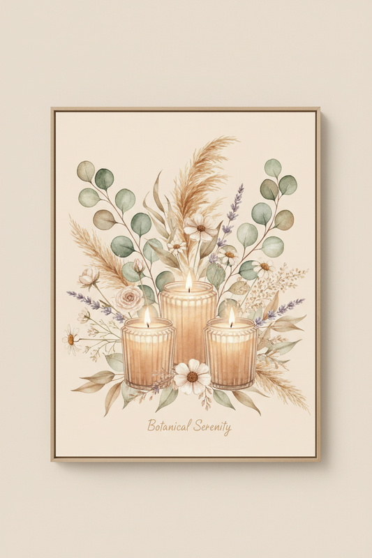 Botanical candle jars watercolour wall art print