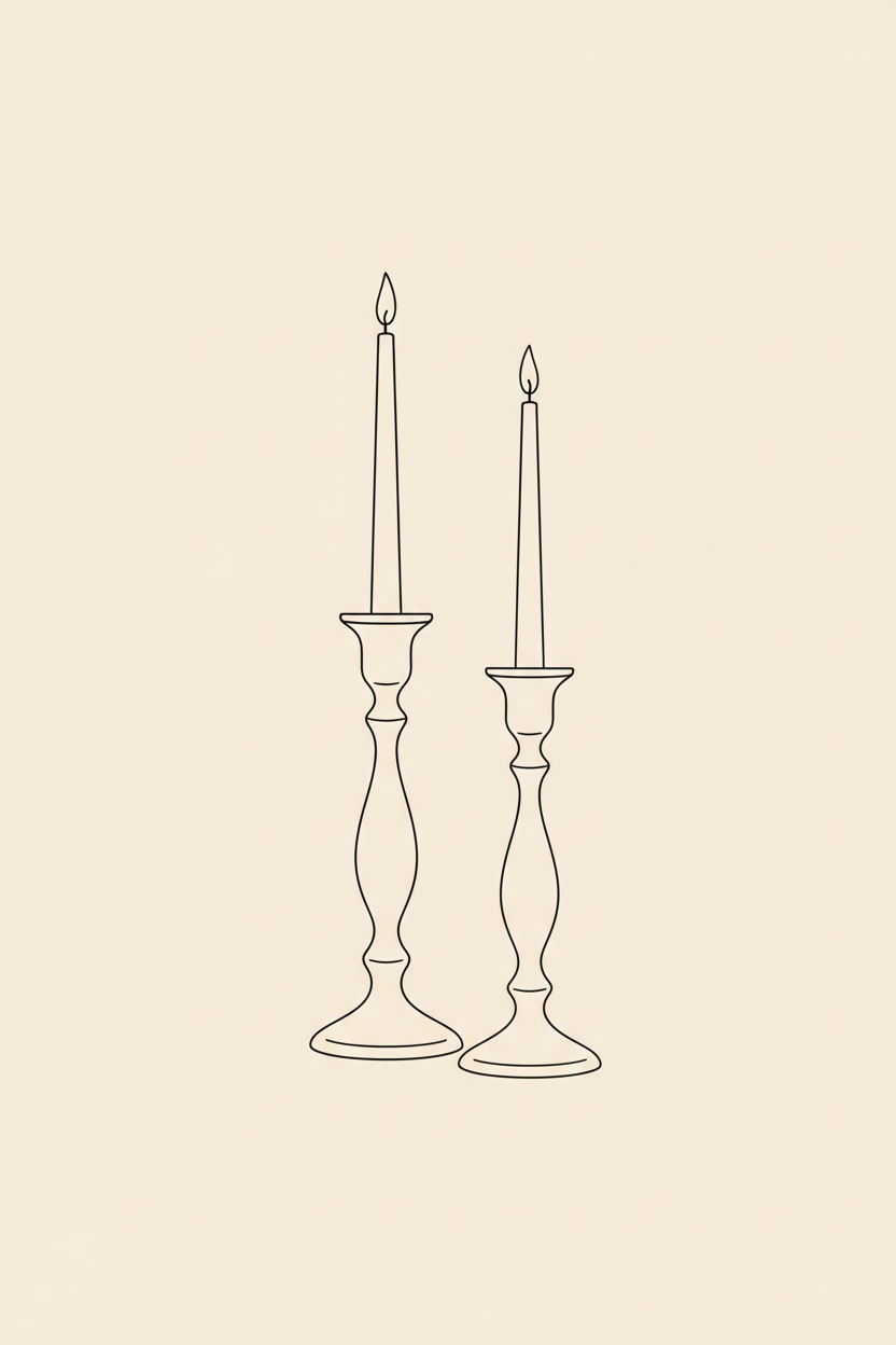 Two taper candles minimalist line art wall art print