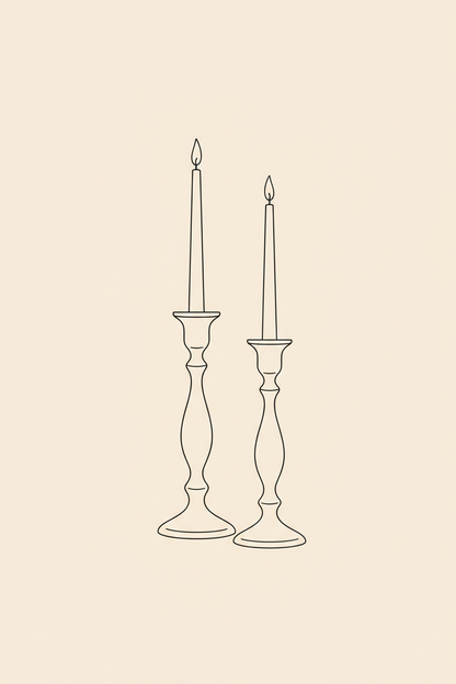 Two taper candles minimalist line art wall art print