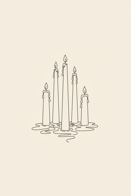 Five candles group minimalist line art wall art print