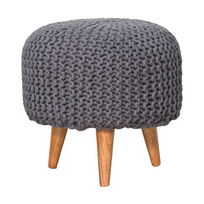 Keeva Grey Round Footstool | Ottoman