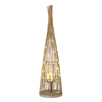 Large Conical Wicker Lantern With Glass Holder & LED Lights