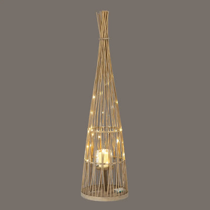 Large Conical Wicker Lantern With Glass Holder & LED Lights