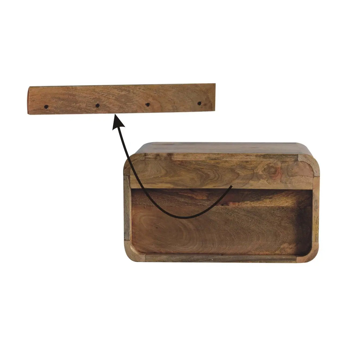 Large Oak-ish Curve Upper Slot Floating Bedside Table | Nightstand