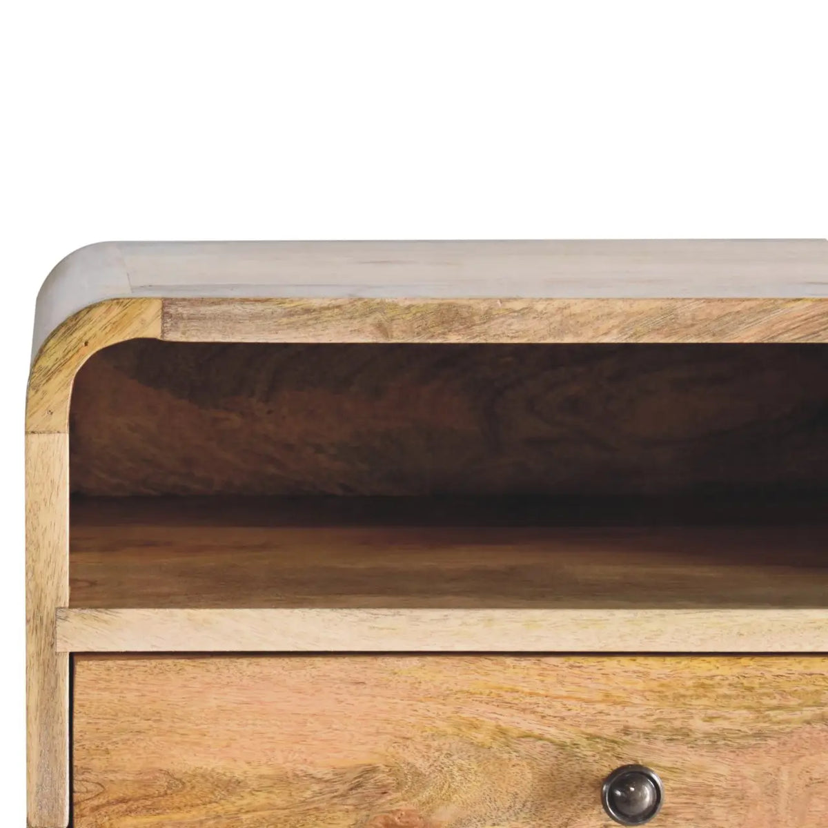 Large Oak-ish Curve Upper Slot Floating Bedside Table | Nightstand