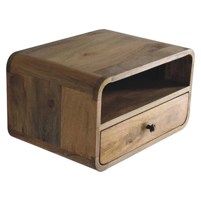 Large Oak-ish Curve Upper Slot Floating Bedside Table | Nightstand