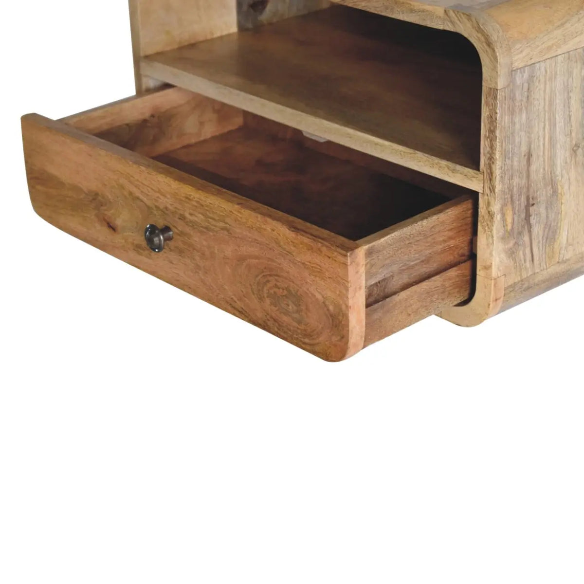 Large Oak-ish Curve Upper Slot Floating Bedside Table | Nightstand