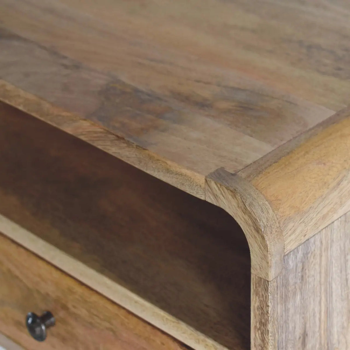Large Oak-ish Curve Upper Slot Floating Bedside Table | Nightstand