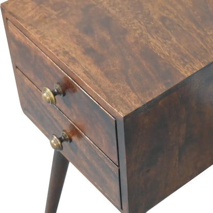 Mini 2 Drawer California Walnut Bedside Table | Nightstand