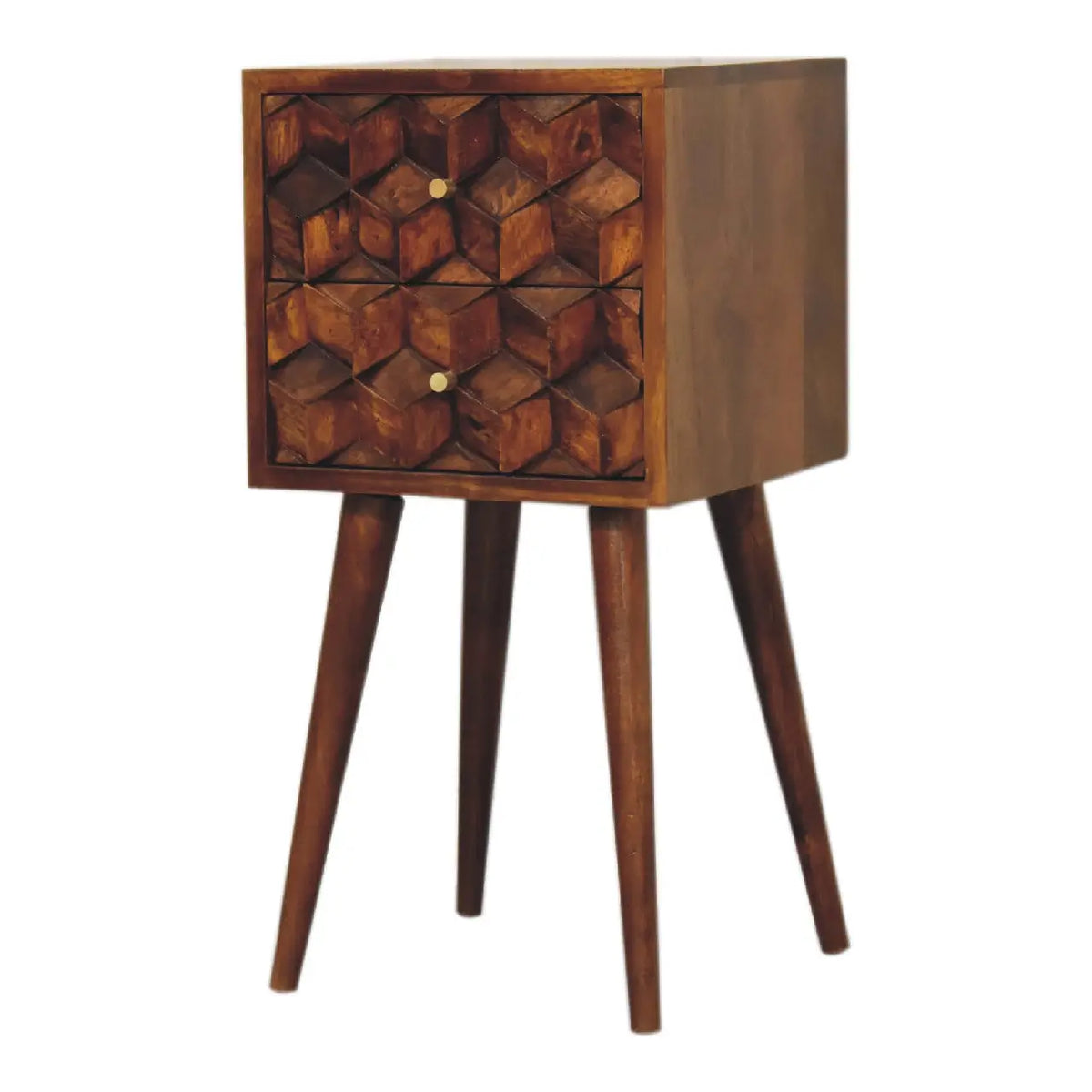 Mini Chestnut Cube 2 Drawer Bedside Table | Nightstand